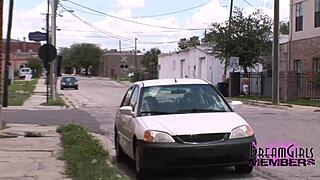 Cameryn flashes massive tits bares shaved pussy toys outdoors publicly