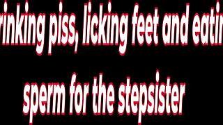 slave teen drinks piss licks feet swallows cum submissive