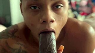 ghetto ebony drops to knees slurping bbc deep till nut busts