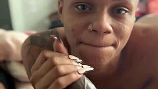 ghetto ebony drops to knees slurping bbc deep till nut busts