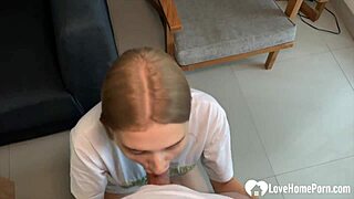 i feel so horny after eating as brunette babe kneels for perfect cock suck