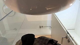 big tits blonde strips pantyhose miniskirt bathroom heels