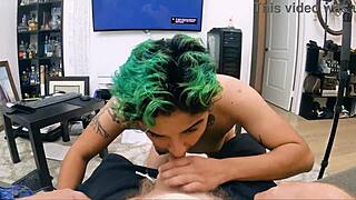 Skinny slut chokes on gamer cock in extreme facefuck