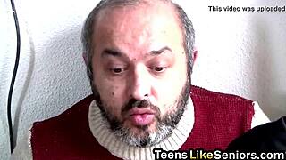 i'm the blonde teen sucking old guy's small cock before pussy ride