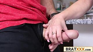 Blonde Teen Powers Up Tan Lined Pocket Pussy In Kitchen