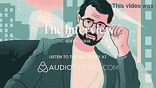 rubbing her tits in the interview till she cums then begs for dick