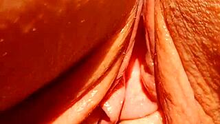 Mature Blonde Spreads Huge Wet Pussy Lips Wide