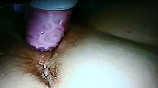 Blindfolded bound mature wife moans from rabbit dildo fucking