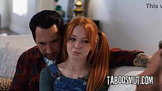 Pervy Stepdad Shares Skinny REDHEAD STEPDATUGHTER For ROUGH DOUBLE PENETRATION