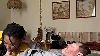 Homemade Ebony Amateur Craves Sucking Interracial Cock in Bedroom