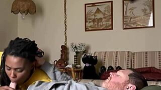 Homemade Ebony Amateur Craves Sucking Interracial Cock in Bedroom