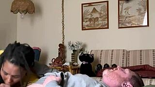 Homemade Ebony Amateur Craves Sucking Interracial Cock in Bedroom