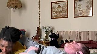 Homemade Ebony Amateur Craves Sucking Interracial Cock in Bedroom