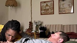 Homemade Ebony Amateur Craves Sucking Interracial Cock in Bedroom