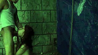 Bound teens deepthroat fuck machine in rough outdoor public orgy bondage