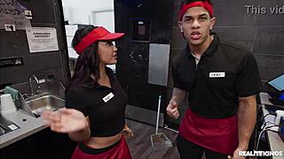 brunette latina big ass deepthroats cumshot pov at work