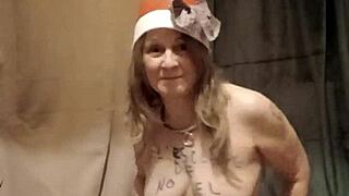 french milf slave strips teases slaps tits with magicwand orgasm
