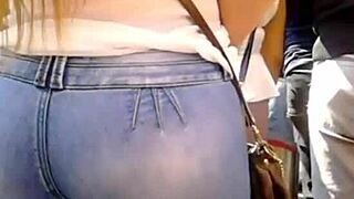 Blonde's jeans hug her mega juicy ass perfectly
