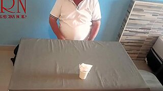 Naked waitress serves pussy meal from navel to horny restaurant guest