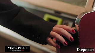 Deeper. Submissive Chanel Camryn kneels to worship dom's cock right in the restaurant shadows