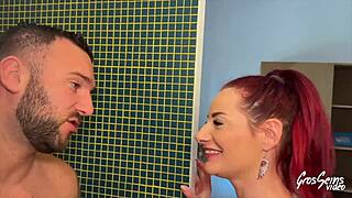 sally rouquine slips into lingerie for double penetration from two guys pounding her tight ass