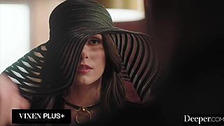 Deeper. Submissive Chanel Camryn kneels to worship dom's cock right in the restaurant shadows