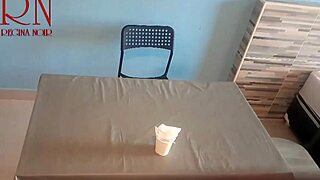 Naked waitress serves pussy meal from navel to horny restaurant guest