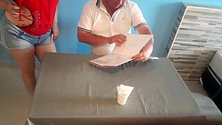 Naked waitress serves pussy meal from navel to horny restaurant guest