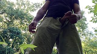 Amateur Jerks Huge Cock in Park, Cum Sprays Everywhere
