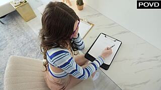 the petite college slut ditches books bending over to ride her tutor's throbbing cock hard