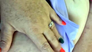 oh man, teasing this fat bbw granny's big tits and juicy hairy pussy in leggings