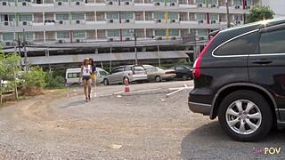 shy brunette thai bisexuals handjob cock to massive cumshot blast