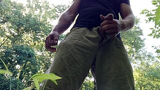 Amateur Jerks Huge Cock in Park, Cum Sprays Everywhere
