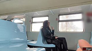 flashing my huge cock on train shocks cute brunette stranger into pov blowjob cumshot facial