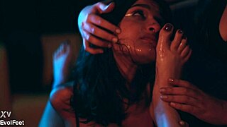 Horny latina brunette sluts choke gag deepthroat my feet toes in submissive femdom lesbian worship