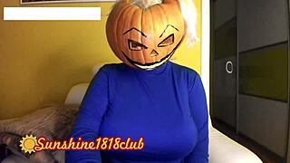 big boobs pumpkin cam girl wishes pervs happy halloween night