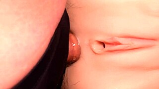 cute shaved fuck doll begs for double anal toy penetration closeup