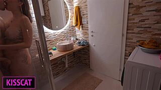 Step mom teaches step daughter hot sex then shares step dad's cum right in bed