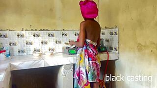 crazy ebony maid petite skinny gets fucked hard by big black cock in kitchen!