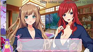 lewd asian blonde redhead idols kiss passionately in steamy hot spring game