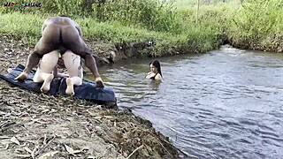 damn these two fat bbw amateurs suck my big black cock outdoors then i creampie both riding rough