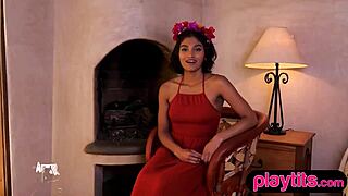 Big ass Asian milf strips lingerie outdoors flashing juicy hairy pussy