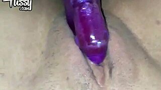 Shaved wife squirms as rabbit vibrator buzzes her close-up pussy