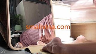 Watch this cute asian petite teen sweat through her solo bedroom workout