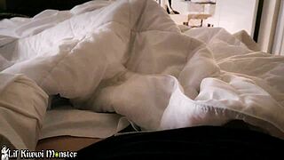 sneaking under the covers for his tiny dick blowjob