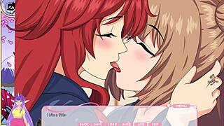 lewd asian blonde redhead idols kiss passionately in steamy hot spring game