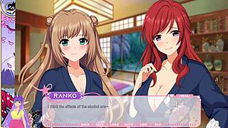 lewd asian blonde redhead idols kiss passionately in steamy hot spring game
