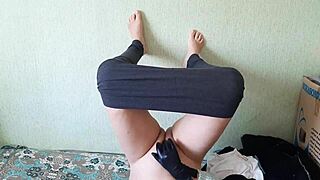 Yoga teacher drips wet pussy masturbating in ripped clothes hot orgasm pose