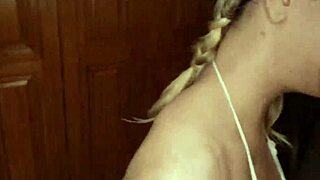 Shy petite blonde teen obsesses over deepthroating neighbor's monster cock