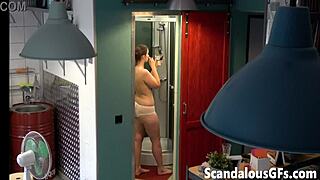 stunning girlfriend strips nude in shower for mirror makeup tease